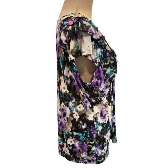 Christopher & Banks Women's Multicolor Gathered V-Neck Cap Short Sleeve Top Sz L - Picture 4 of 9